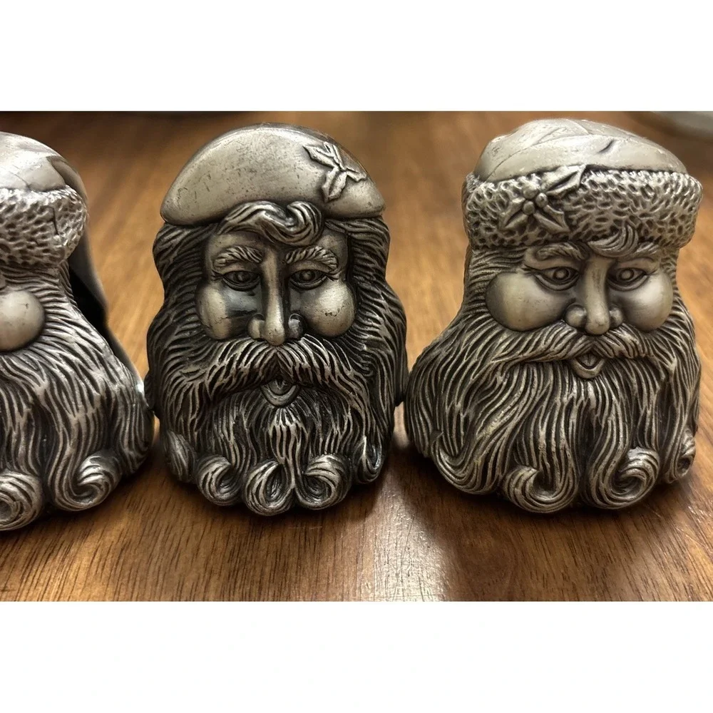 Vintage 1995 Santa Claus Pewter Napkin Holders Set of 4 Home for the Holidays